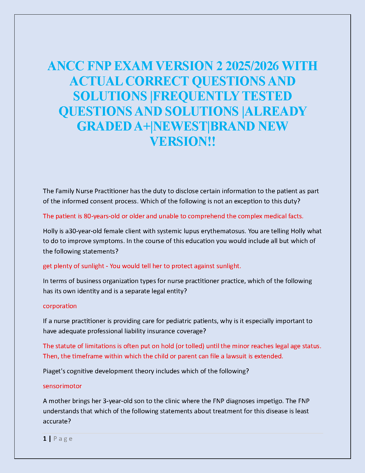 ANCC FNP Test Bank 2026-27 Questions & Answers