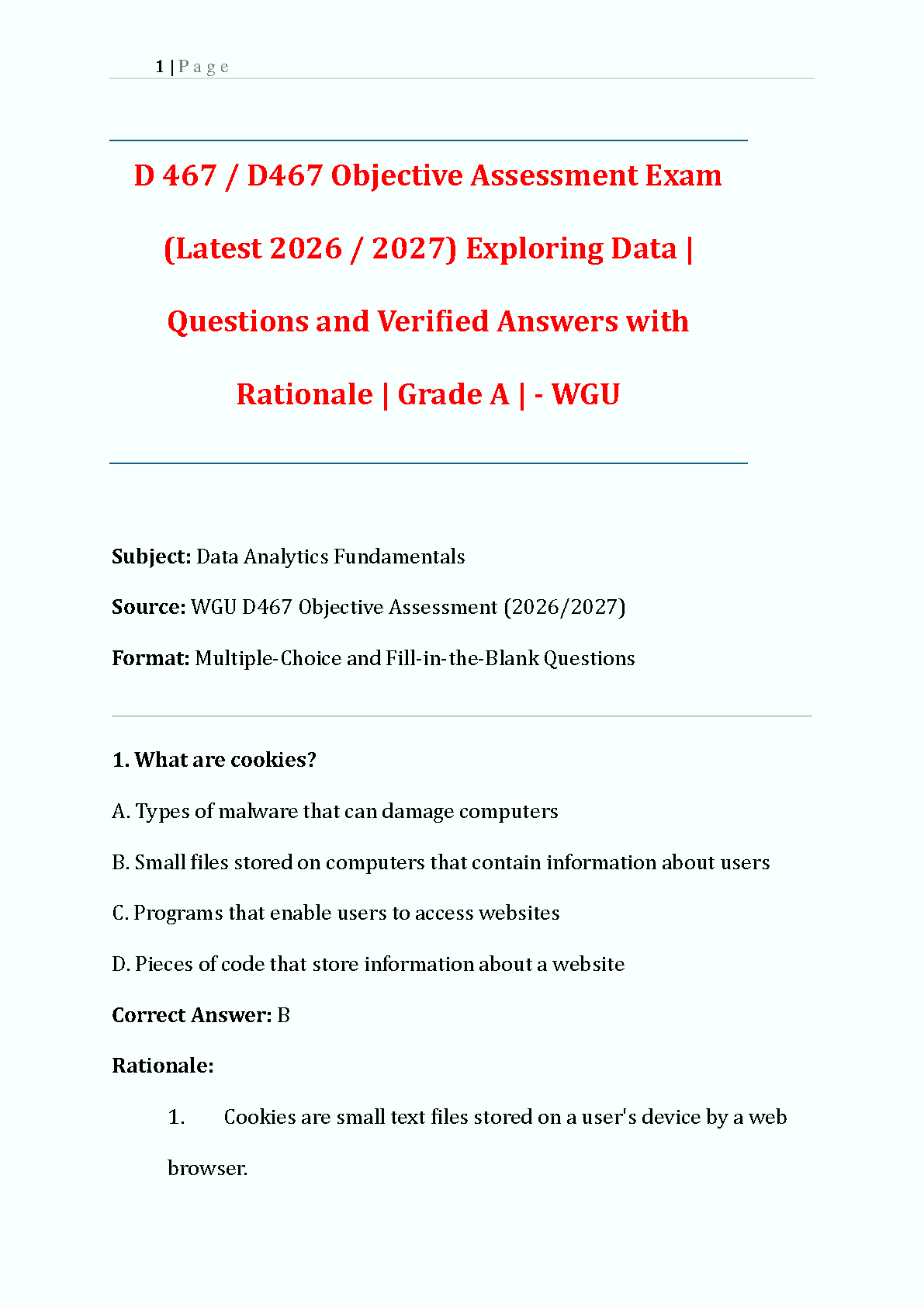 WGU D467 Data Analytics Fundamentals Test Bank IMG-1