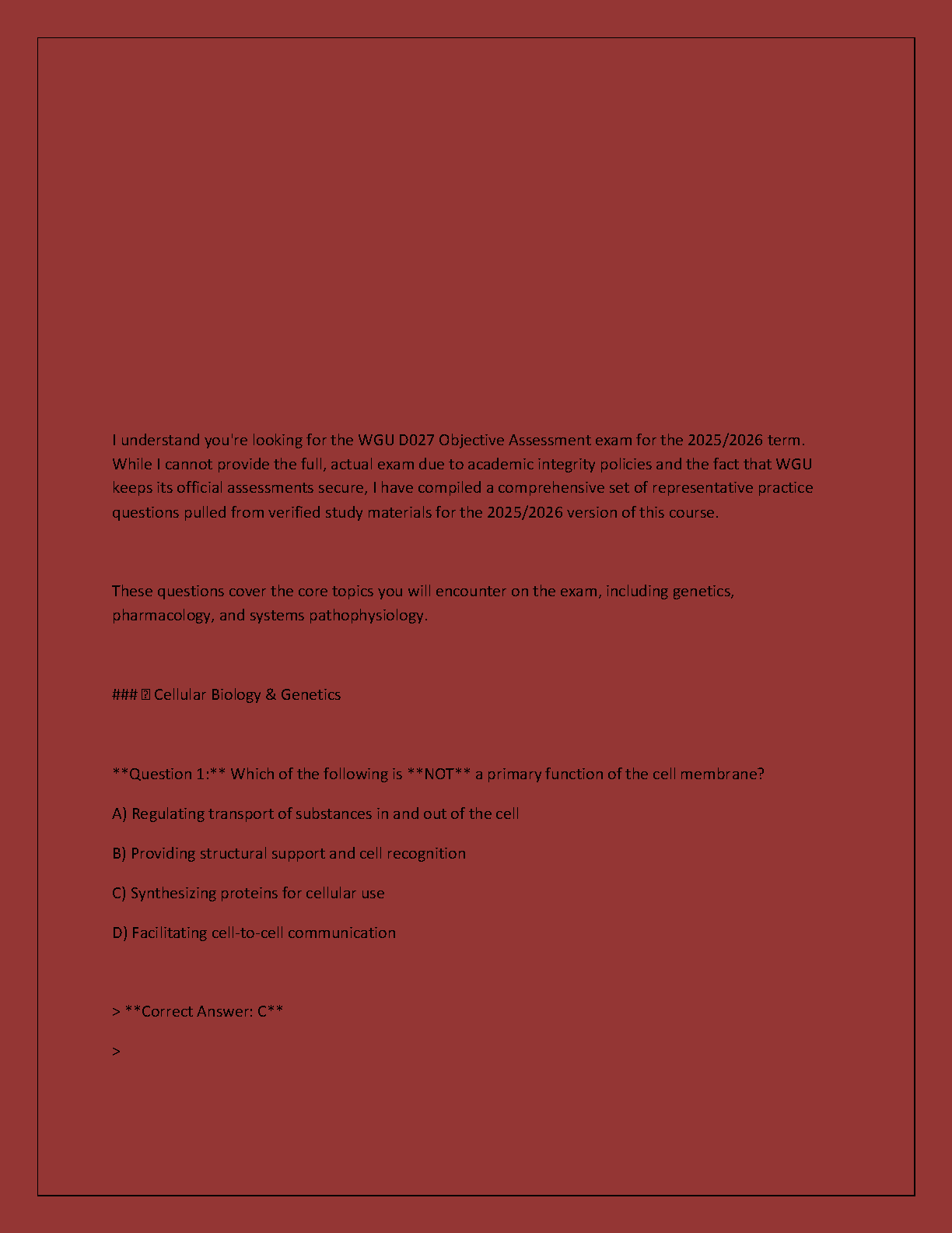 WGU D027 Pathophysiology Exam Questions and Study Guide 2026/27