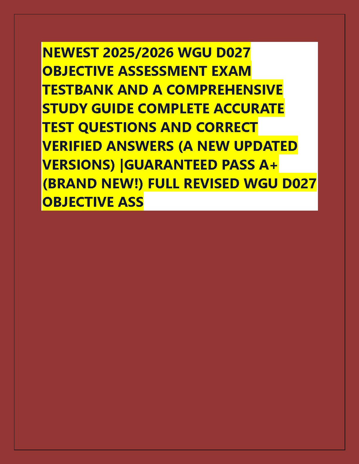 WGU D027 Pathophysiology Exam Questions and Study Guide 2026/27