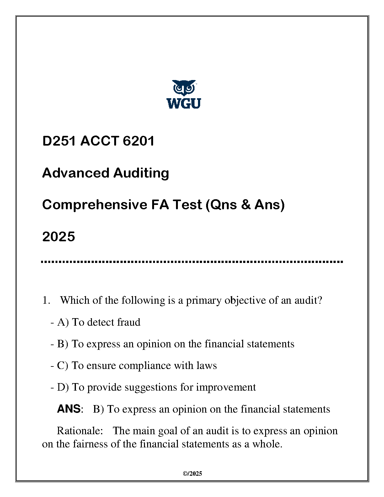 Advanced Auditing WGU ACCT 6201 Practice Tests 2025 IMG-1