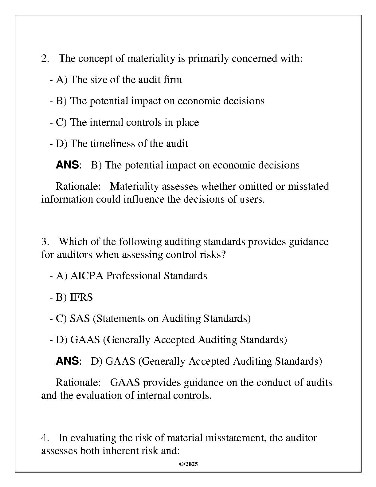 Advanced Auditing WGU ACCT 6201 Practice Tests 2025