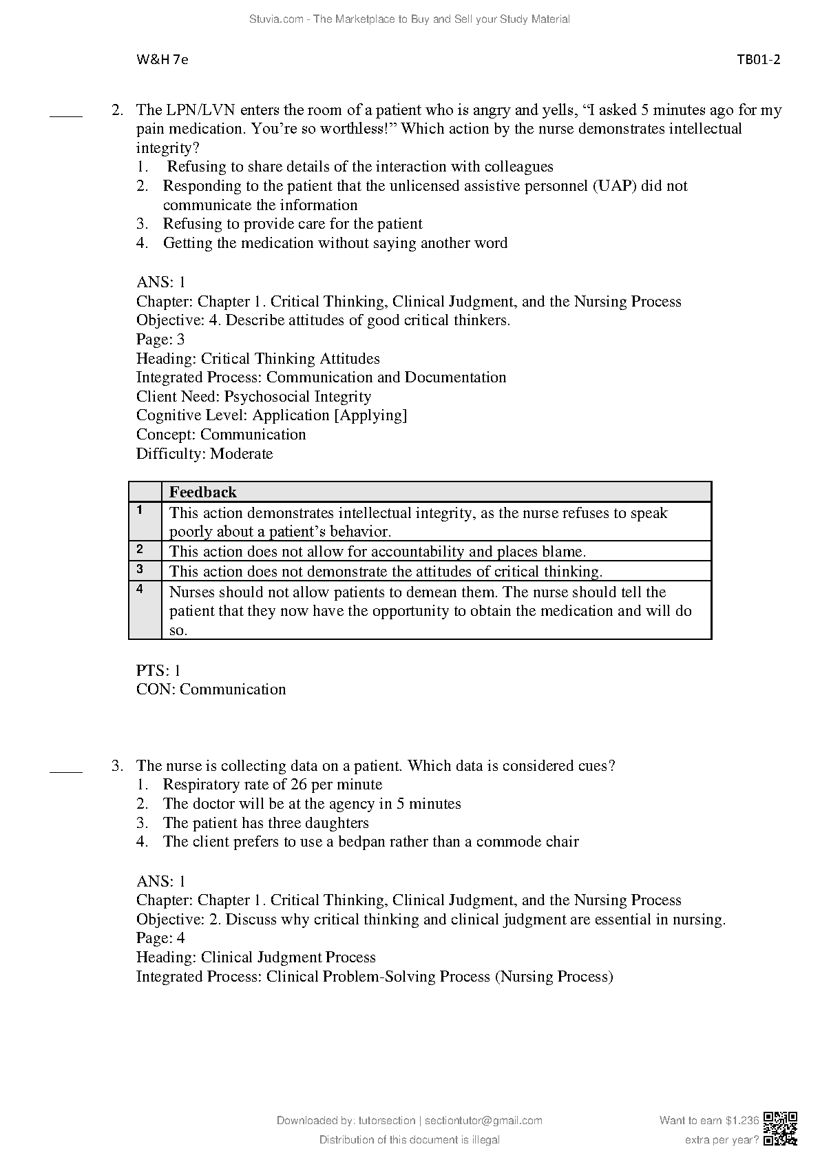 Critical Thinking Nursing Test Bank with Rationales & Answers