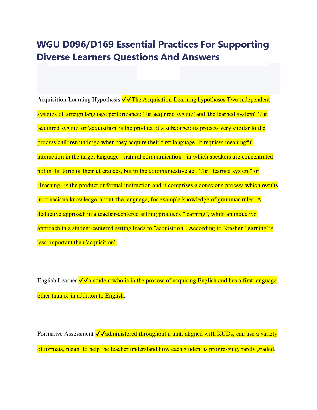 WGU D096 D169 Support Diverse Learners Q&A 2024/25