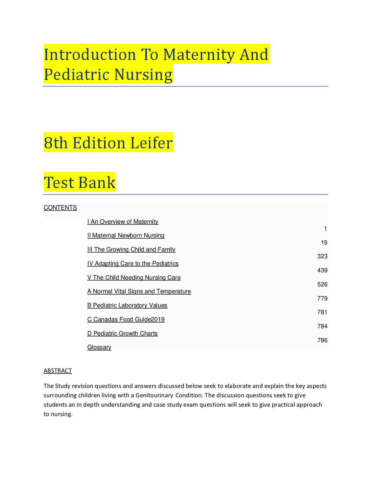 Leifer Maternity & Ped Nursing Test Bank 8th Ed 2026/27