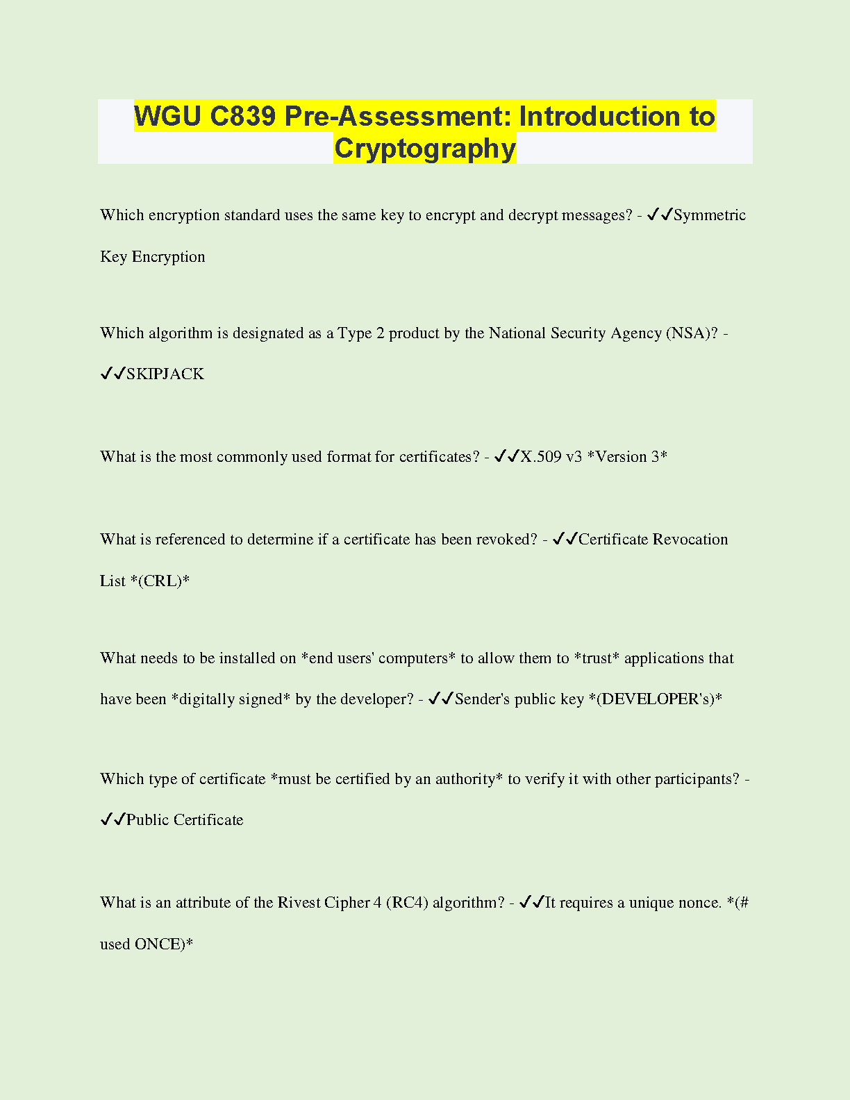 WGU C839 Crypto Intro Prep 2024/25