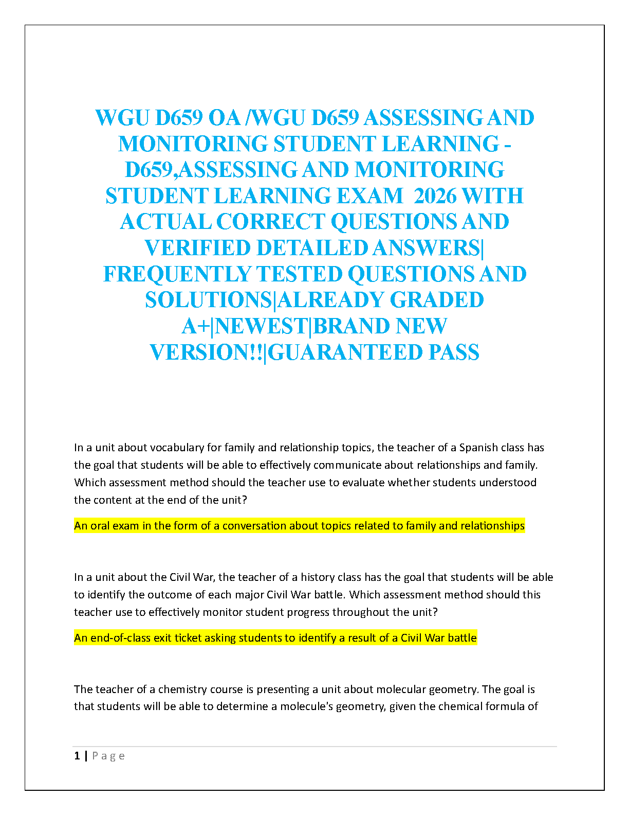 WGU D659 Assessing and Monitoring Student Learning 2026 Guide