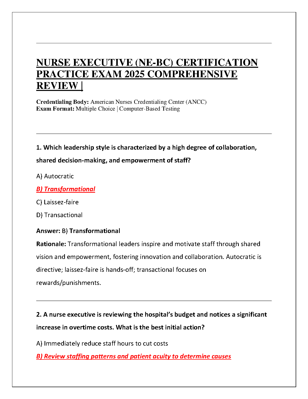 NE-BC Practice Exam 2026 | Nursing Leadership