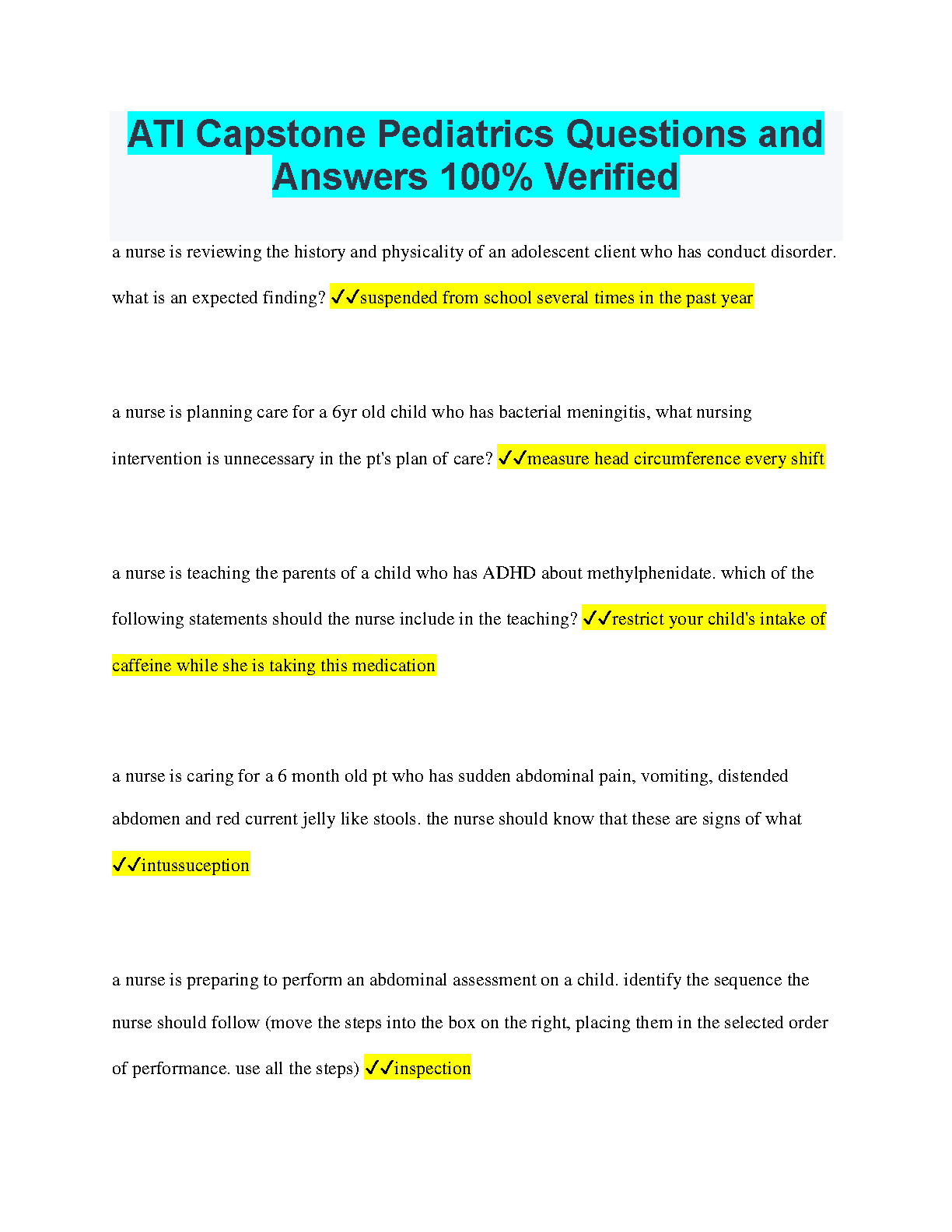 ATI Pediatrics Exam Prep 2026/2027 Practice