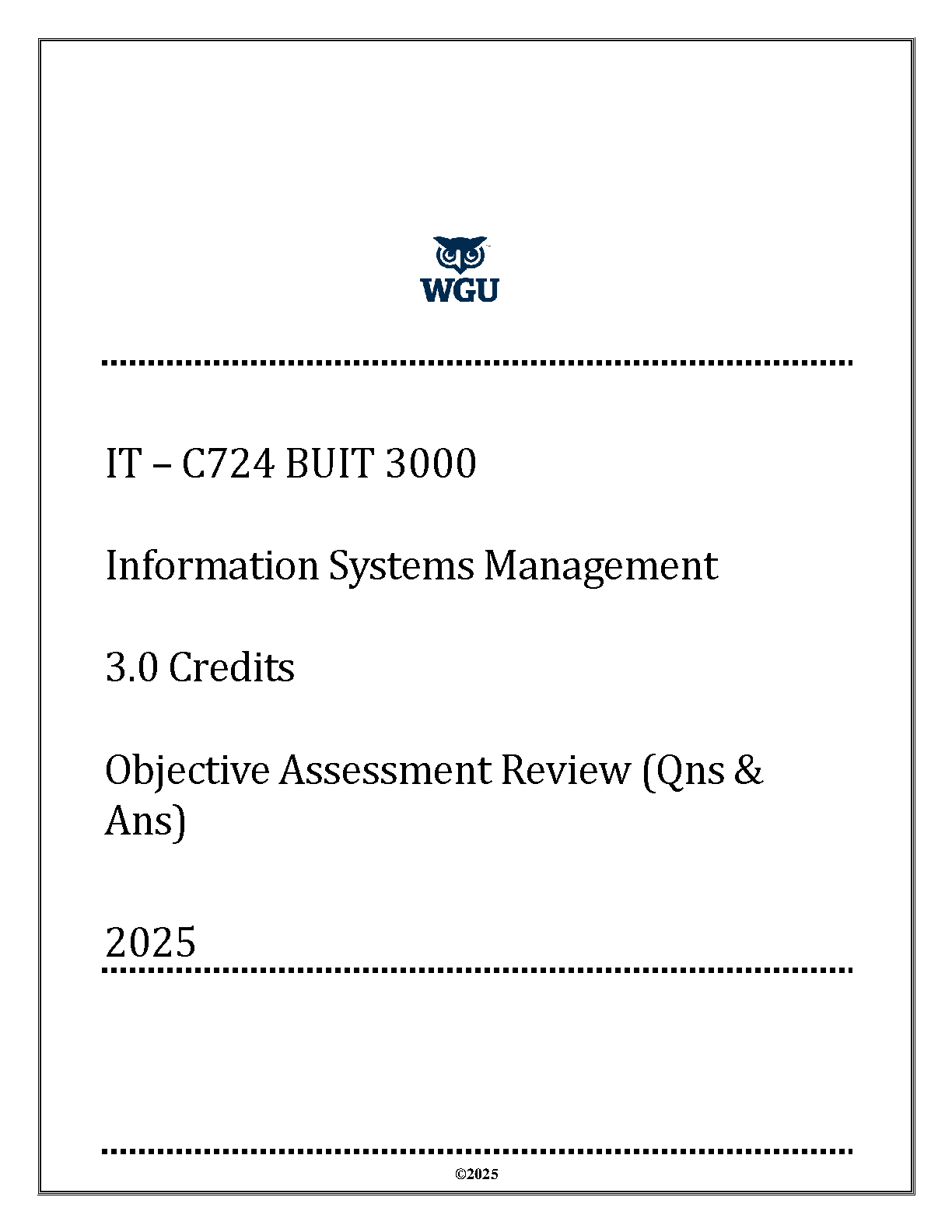 WGU C724 Info Sys Mgmt 2025 Objective Exam Review