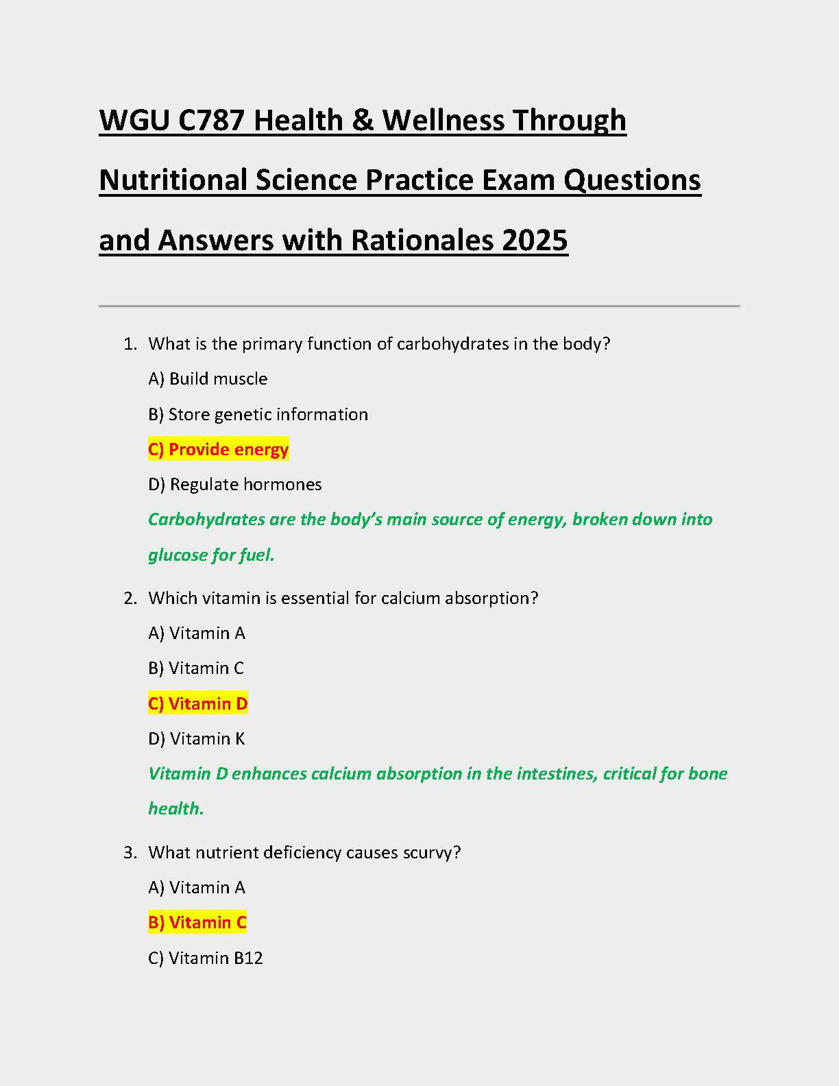 WGU C787 Nutrition Practice Exams 2025 with Rationales
