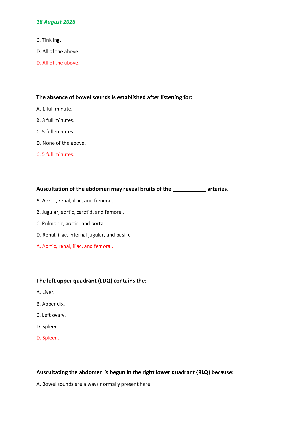 NSG 3160 Exam 4 Abdominal Assessment Test Bank 2026/2027