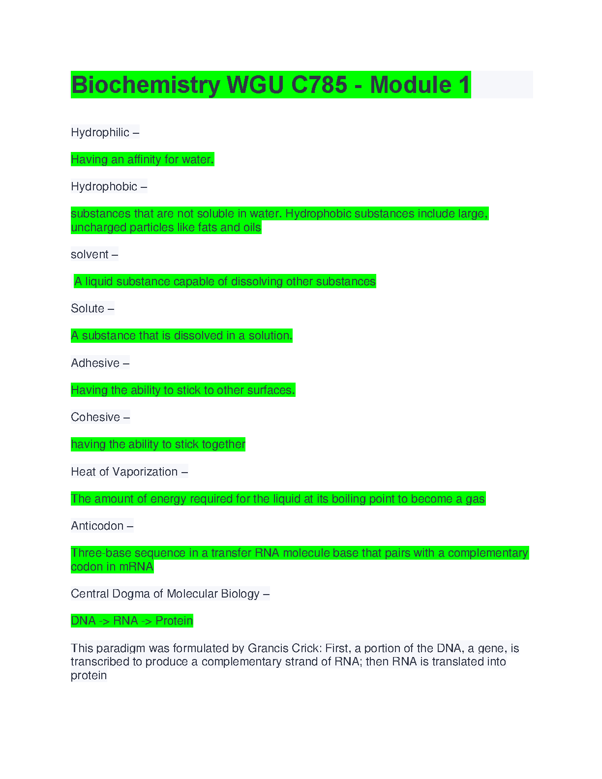 WGU C785 Biochemistry Module 1 Study Guide 2025/2026 IMG-1