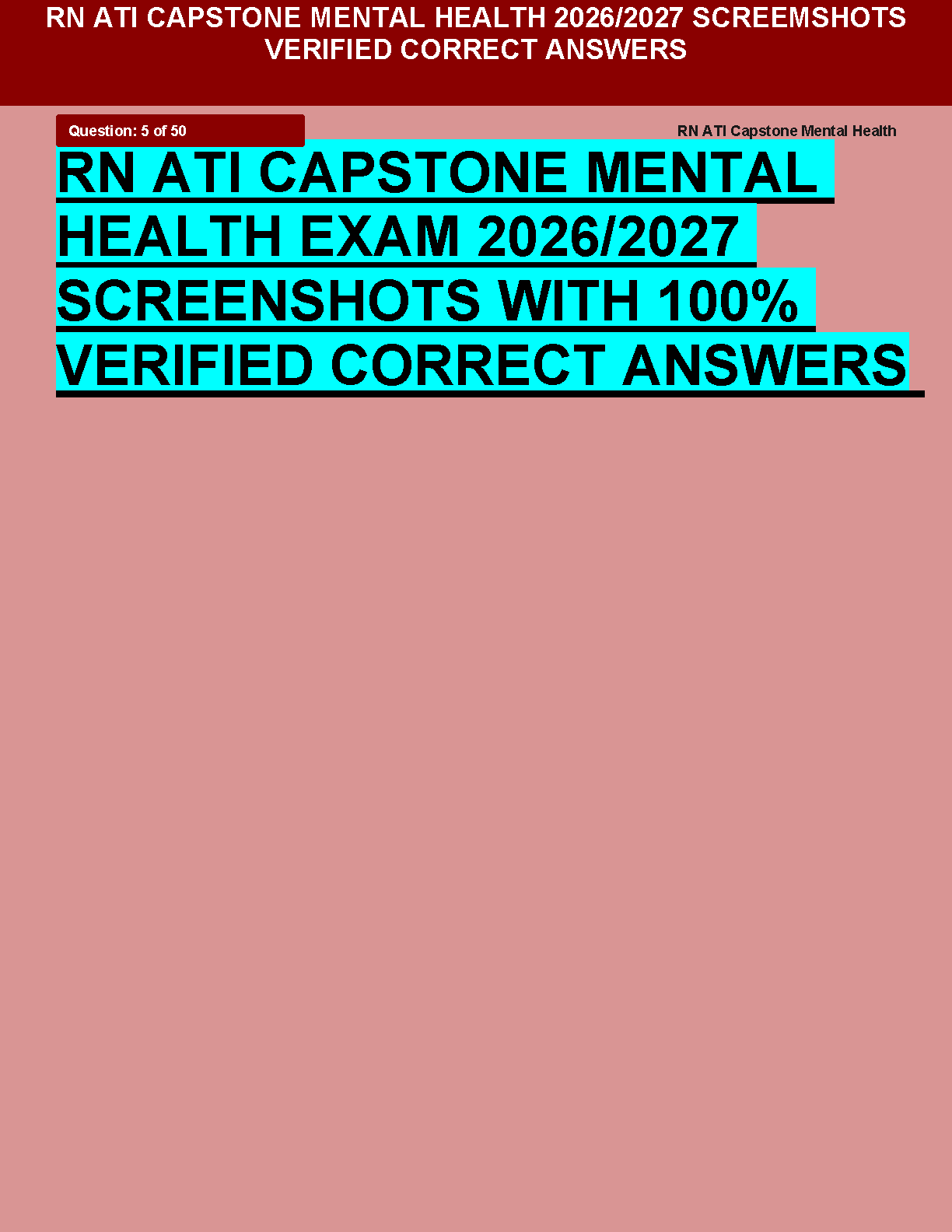 ATI Mental Health Practice Test 2026 with Answers