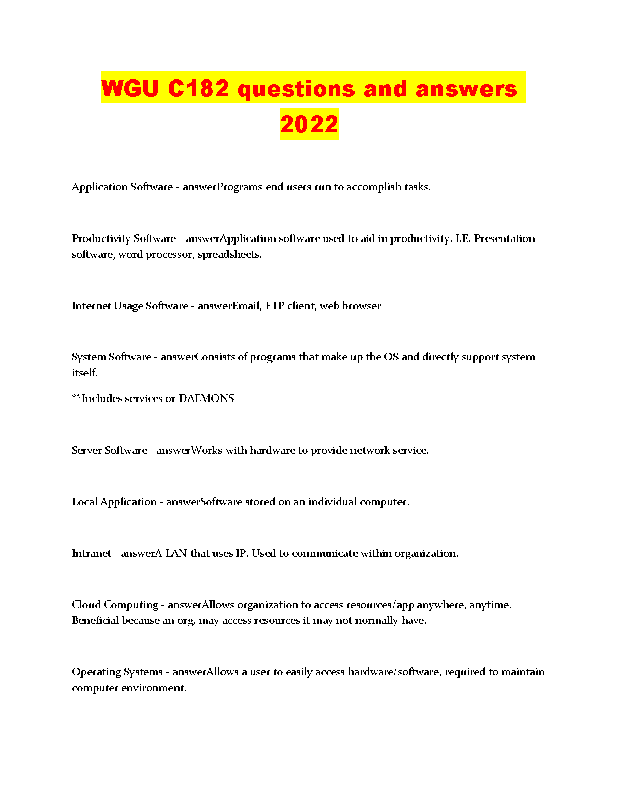 WGU C182 Questions and Answers 2022 Edition Complete Guide