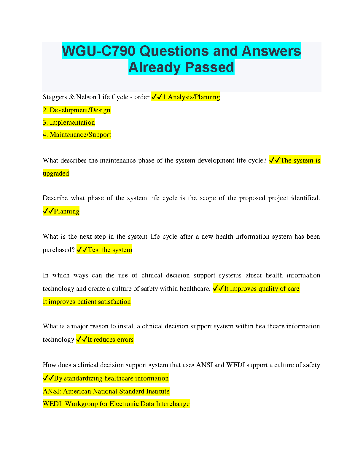 WGU C790 Exam Q&A: Healthcare IT Study Guide 2024-2025