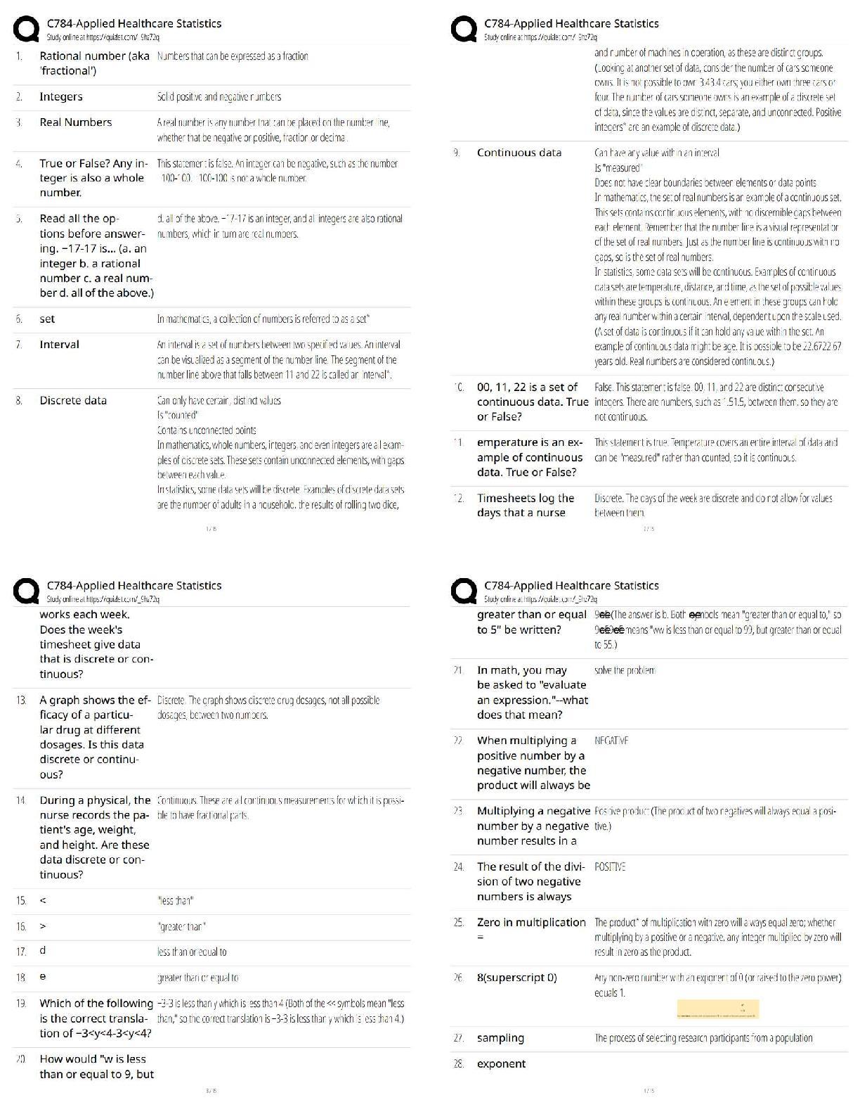 C784 Applied Healthcare Statistics Exam Guide