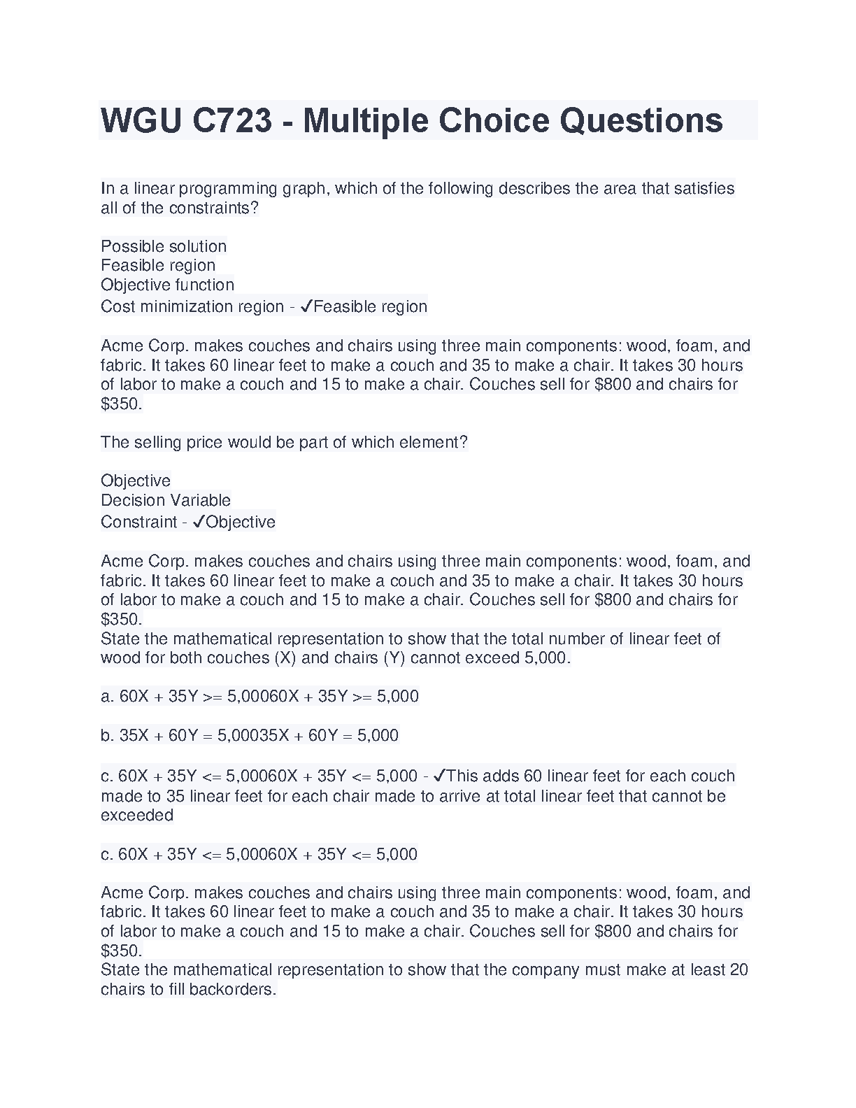 WGU C723 Linear Programming MCQ Study Guide 2024-2025 IMG-1