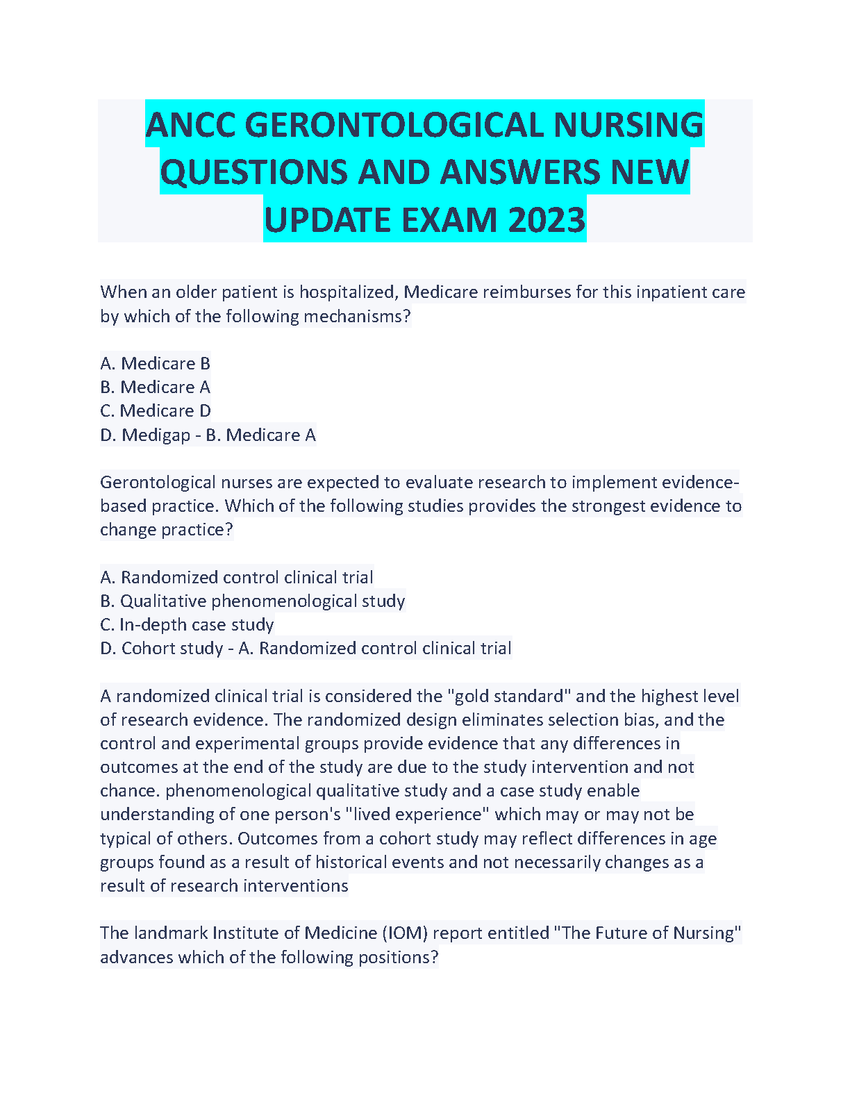 ANCC Gerontological Nursing Qs 2026/27