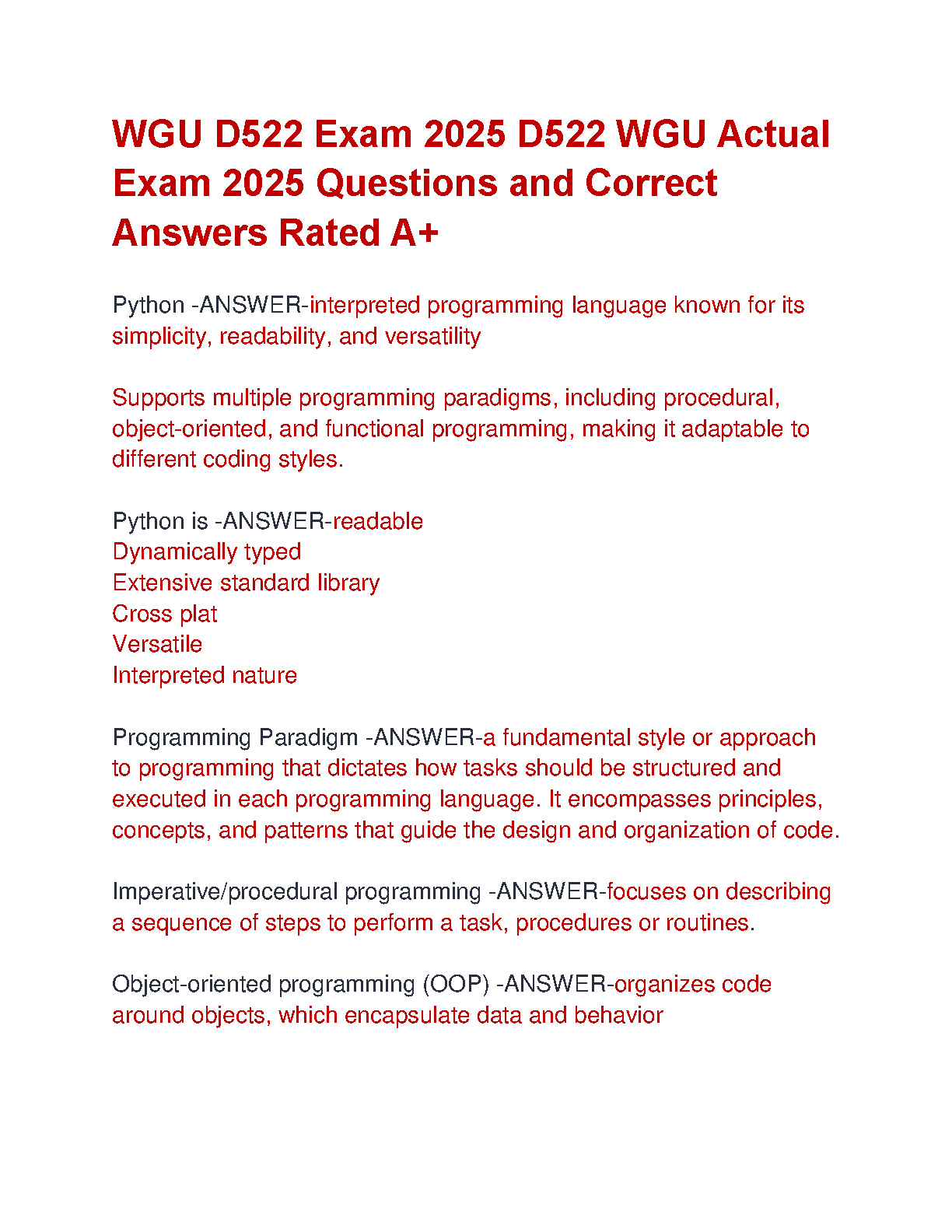 WGU D522 Exam Questions and Answers 2025 Guide