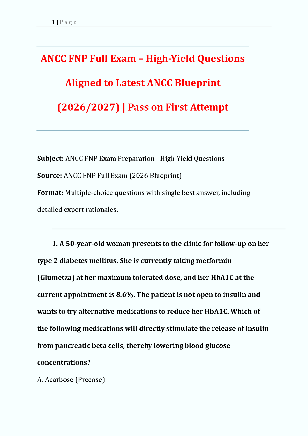 ANCC FNP Exam Prep 2026/2027 Test Bank & Questions