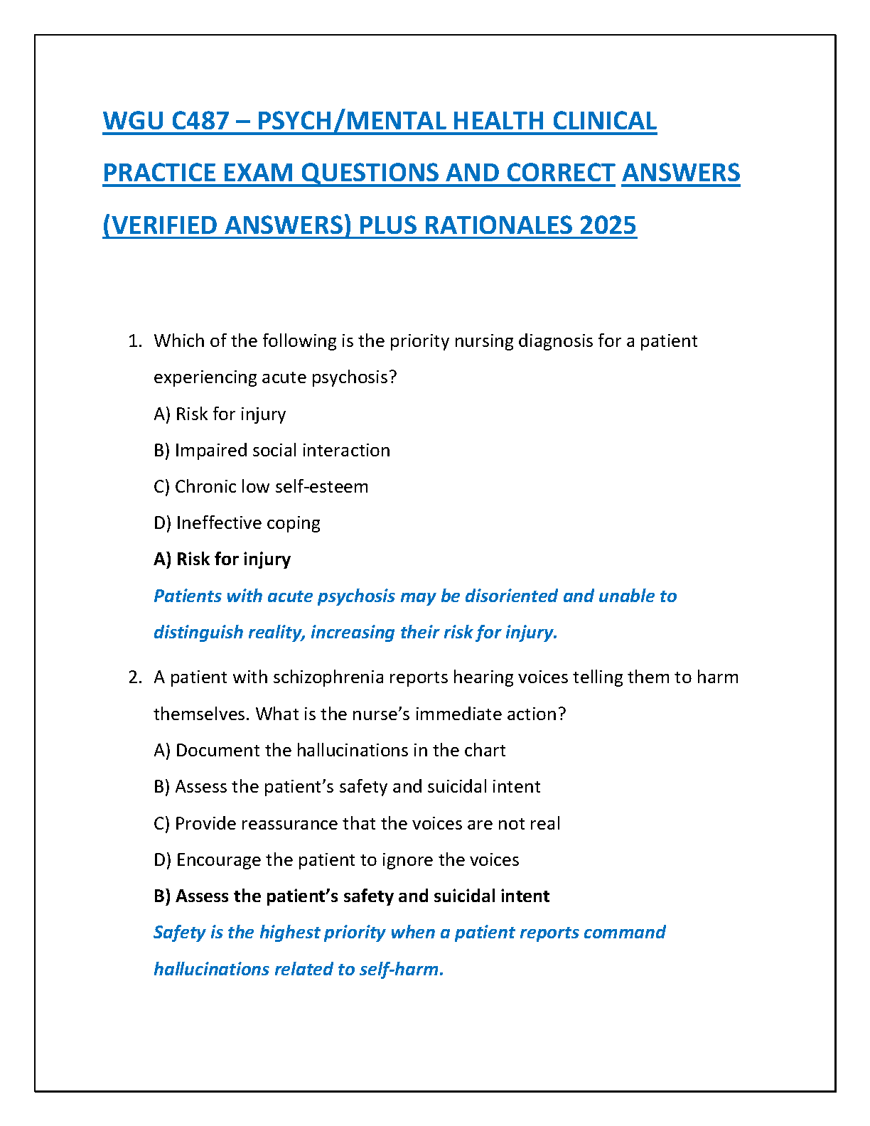 WGU C487 Psych Mental Health Clinical Exam Prep 2025 IMG-1