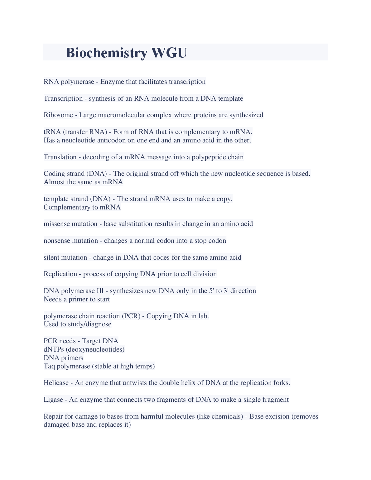 WGU Biochemistry Study Guide 2024/2025 First Attempt Success
