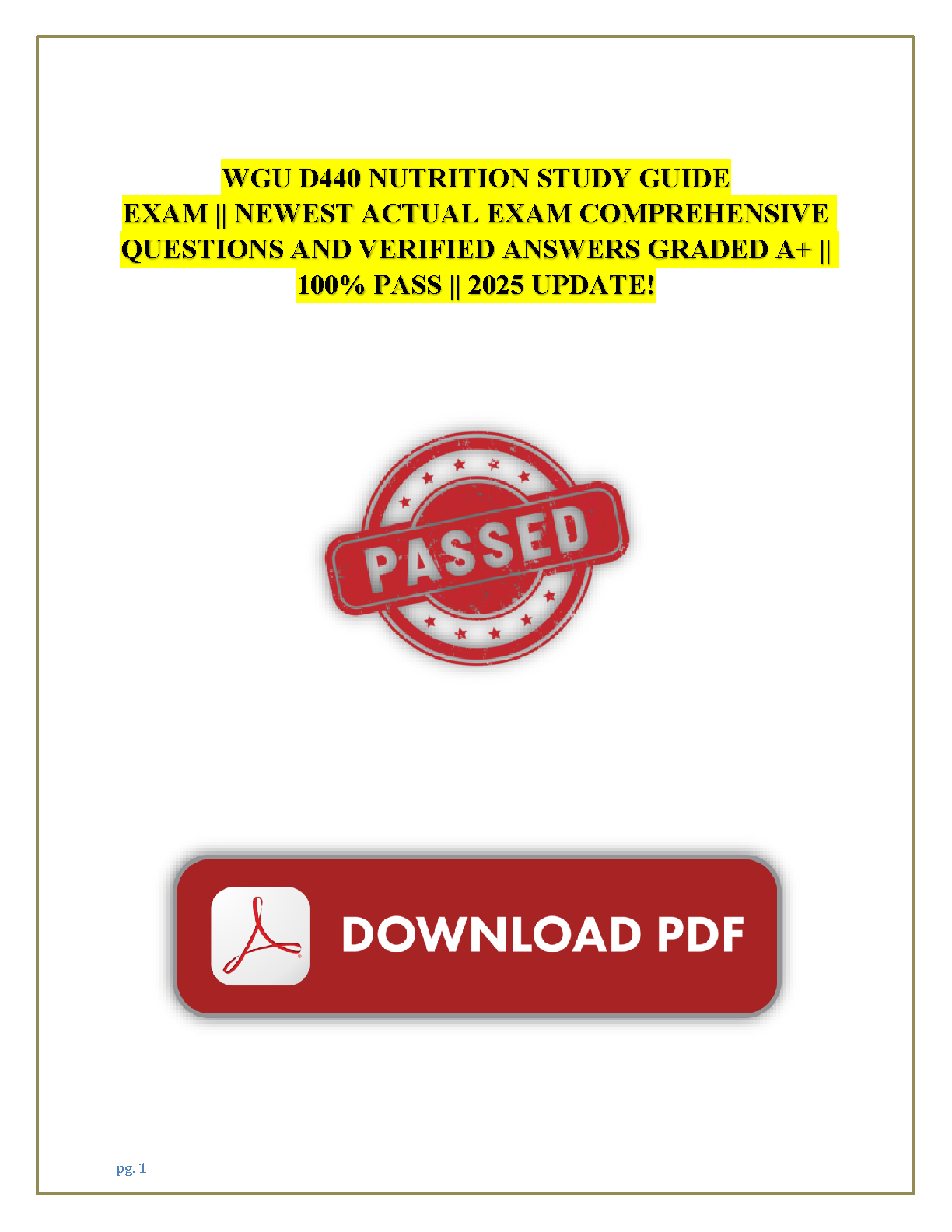 WGU D440 Nutrition Study Guide 2025