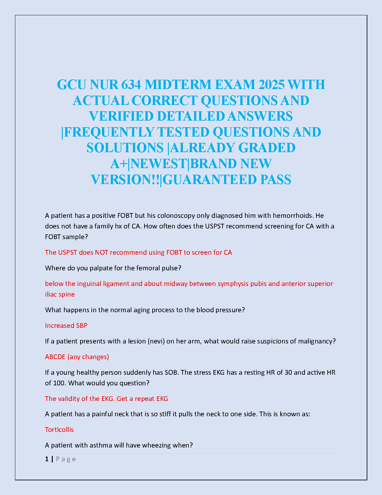 NUR 634 Midterm Exam 2026/27 Study Guide with Answer Key IMG-1