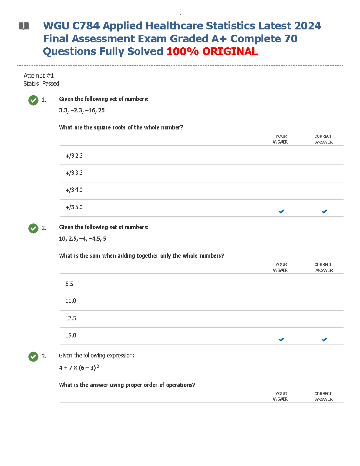 WGU C784 Applied Healthcare Statistics Final Exam Solutions