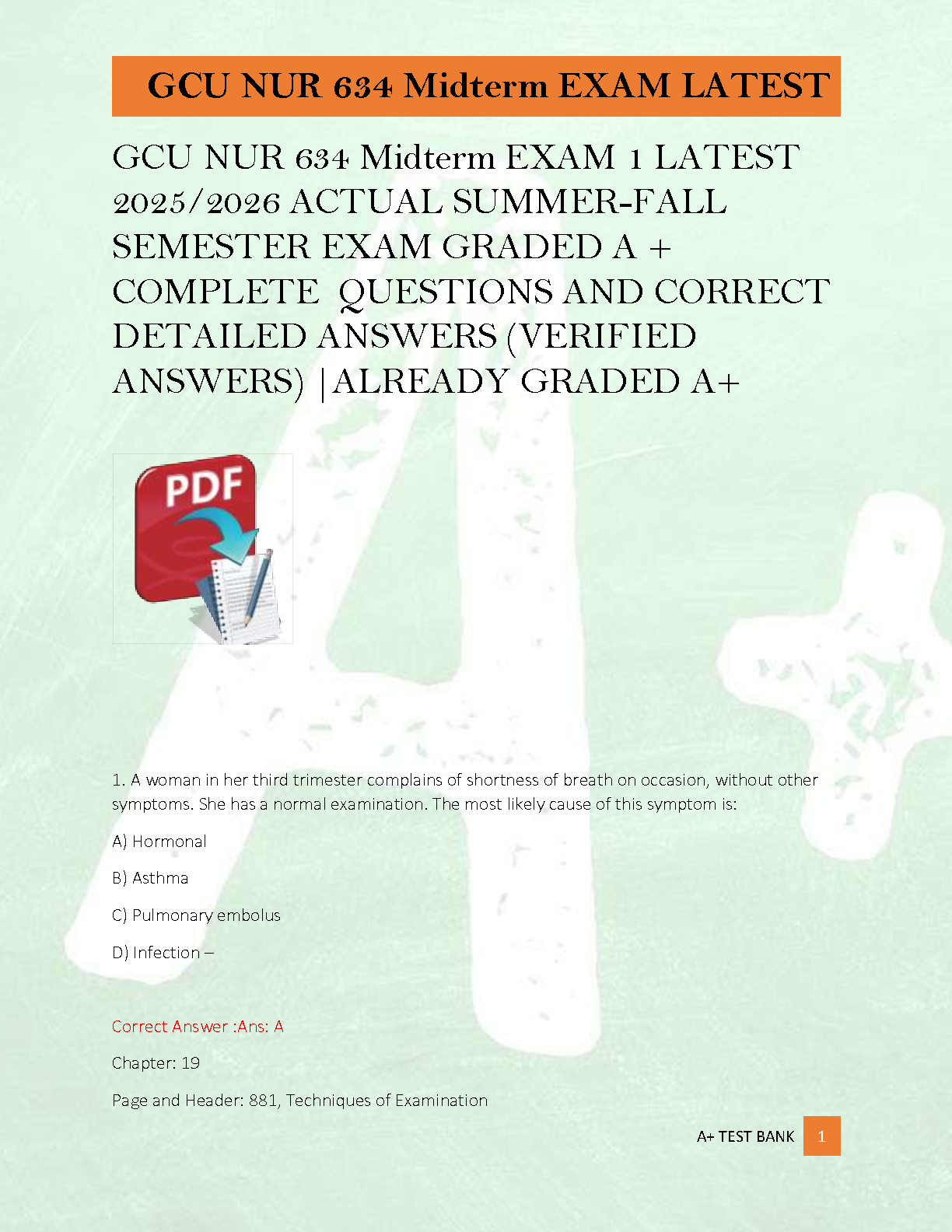 NUR 634 Midterm Test Bank | Bates Guide 13e