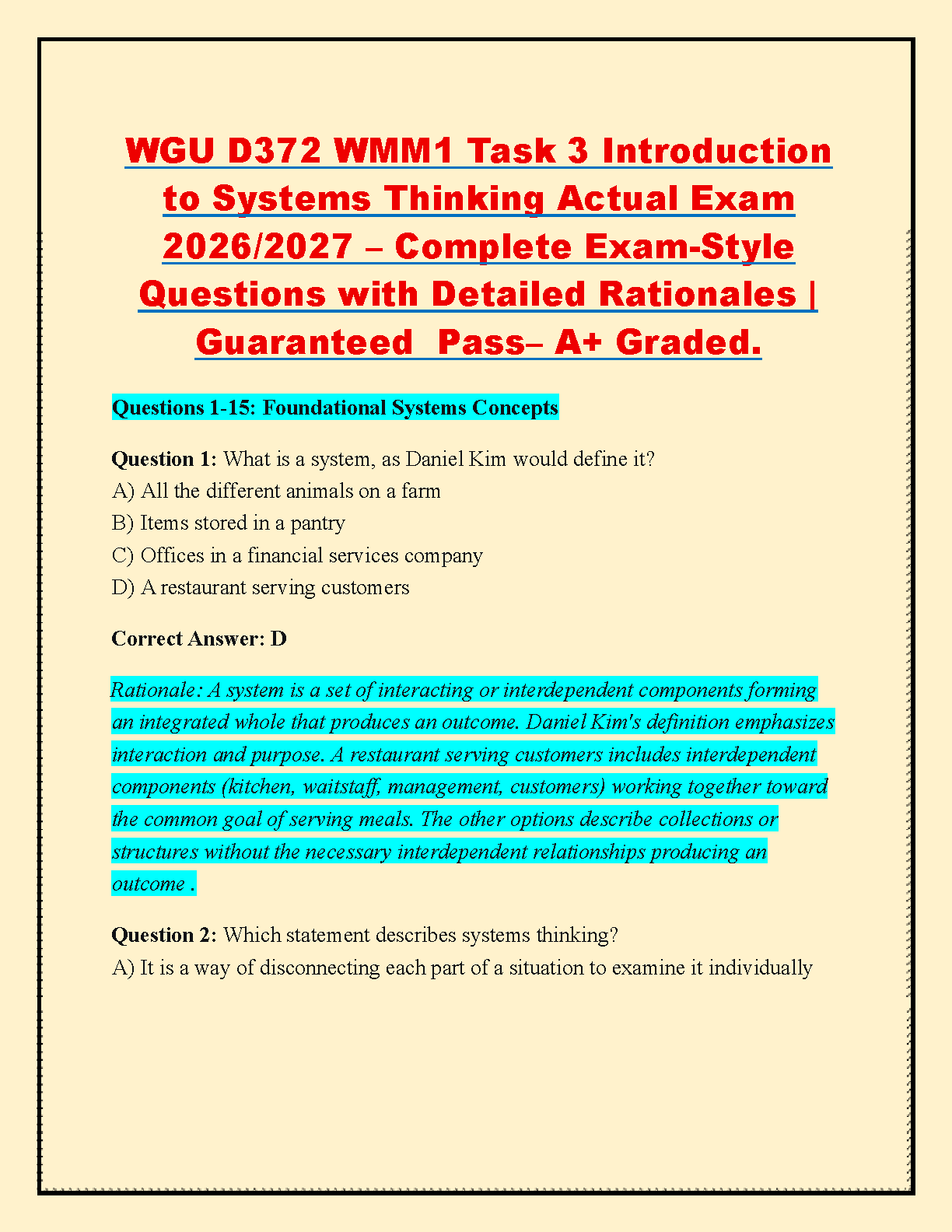 WGU D372 Systems Thinking Exam Guide 2026 IMG-1