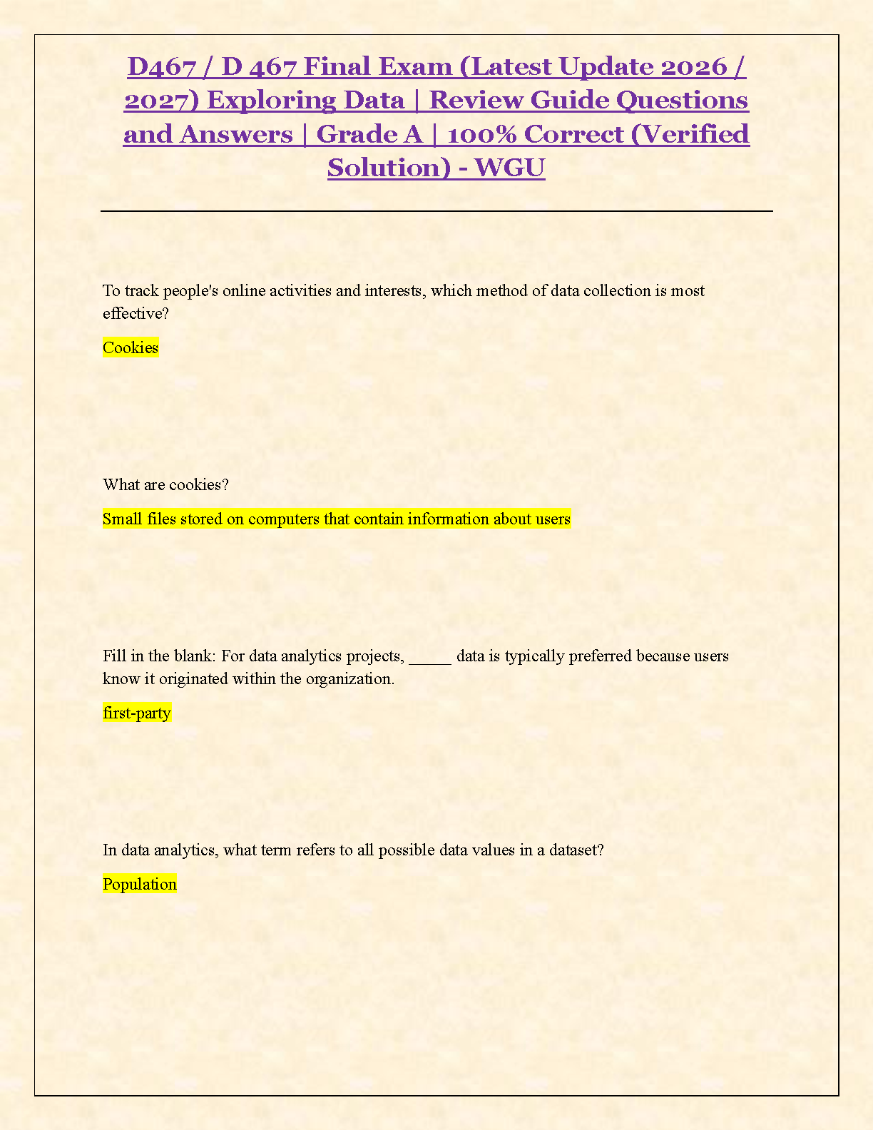 WGU D467 Exploring Data Test Bank 2025/2026