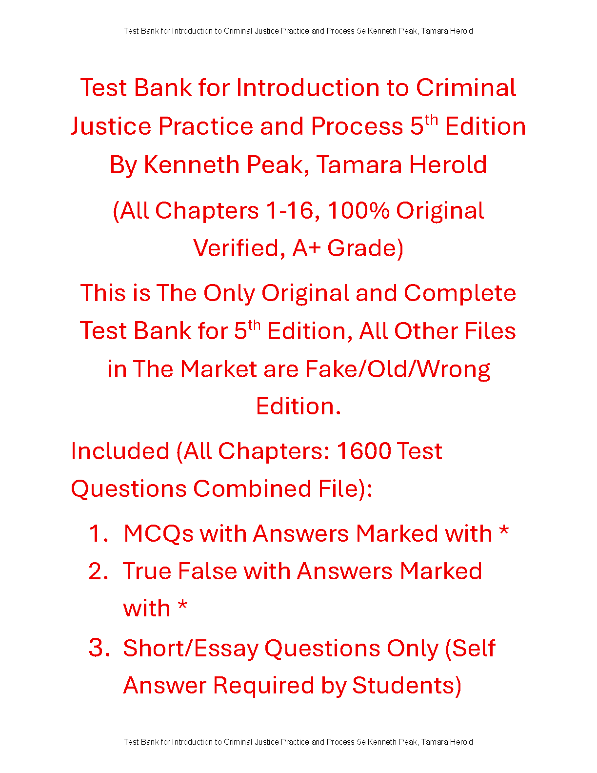 Criminal Justice Test Bank Peak Herold 5th Ed IMG-1