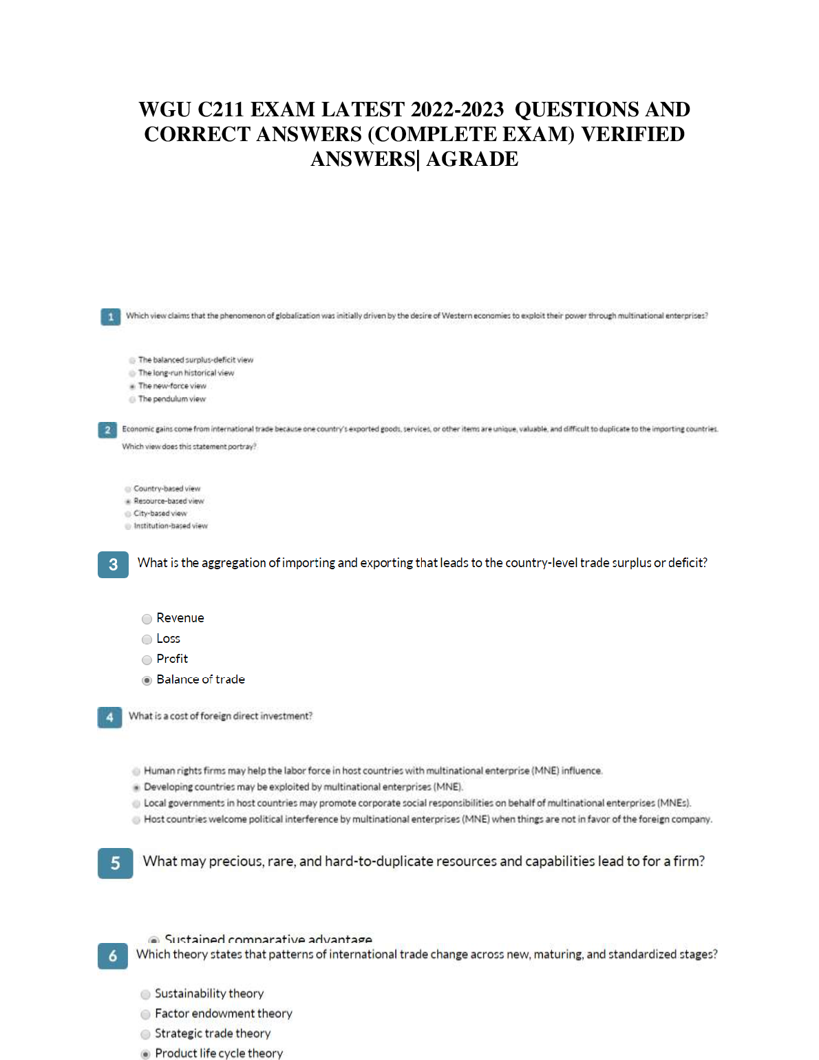 WGU C211 Exam Guide with Latest Questions and Verified Answers