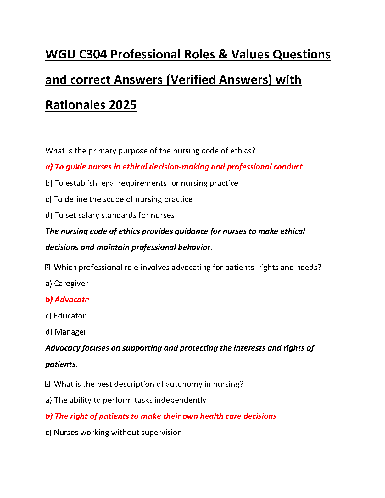 WGU C304 Professional Roles & Values Exam Guide 2025