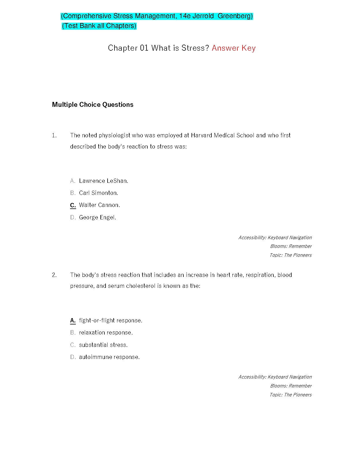 Stress Management 14e Test Bank 2026/27 IMG-1