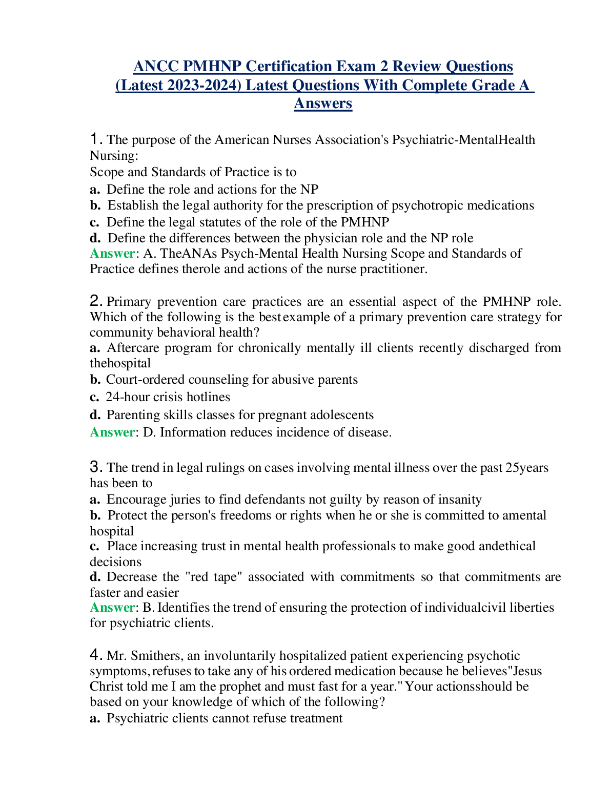 PMHNP Cert Exam 2 Study Guide 2026/27 With Full Answers