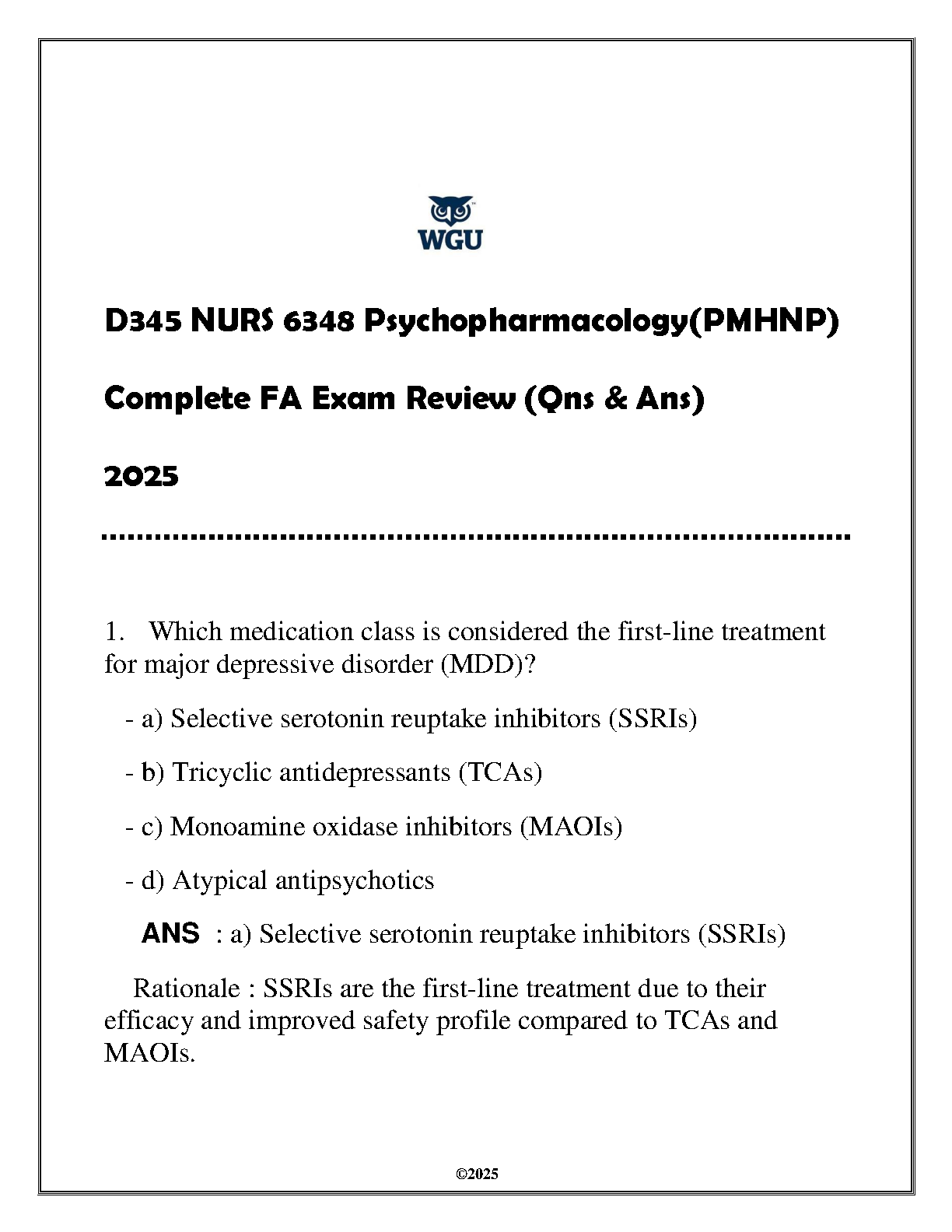 WGU NURS 6348 Psychopharmacology PMHNP Final Exam Q&A 2025 IMG-1