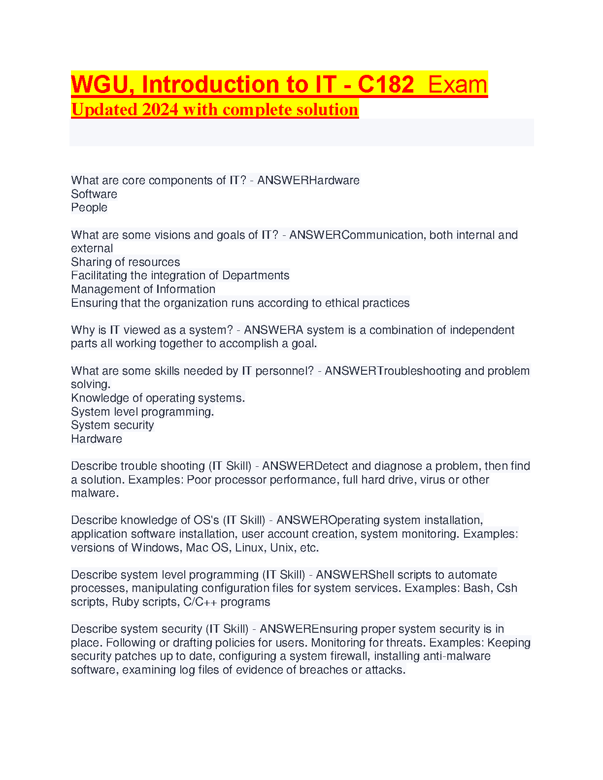 WGU C182 Introduction to IT Study Guide Solutions IMG-1