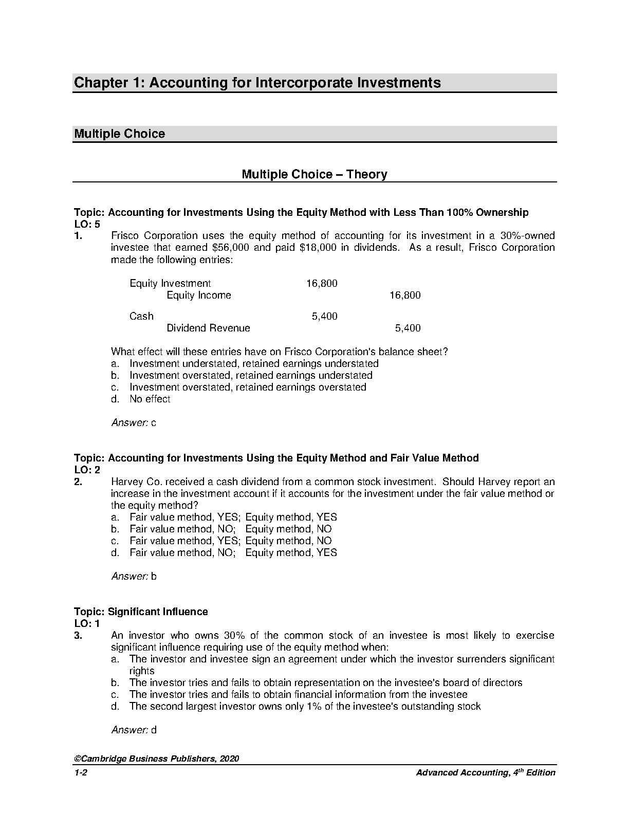 Advanced Accounting Test Bank Ch 1 Intercorporate Investments Equity Method IMG-3