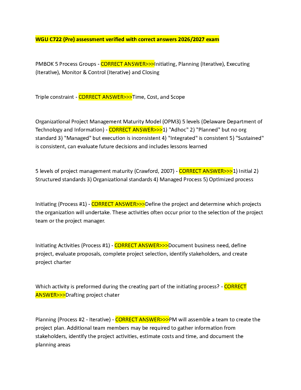 WGU C722 PM Study Guide 2025: Verified Answers