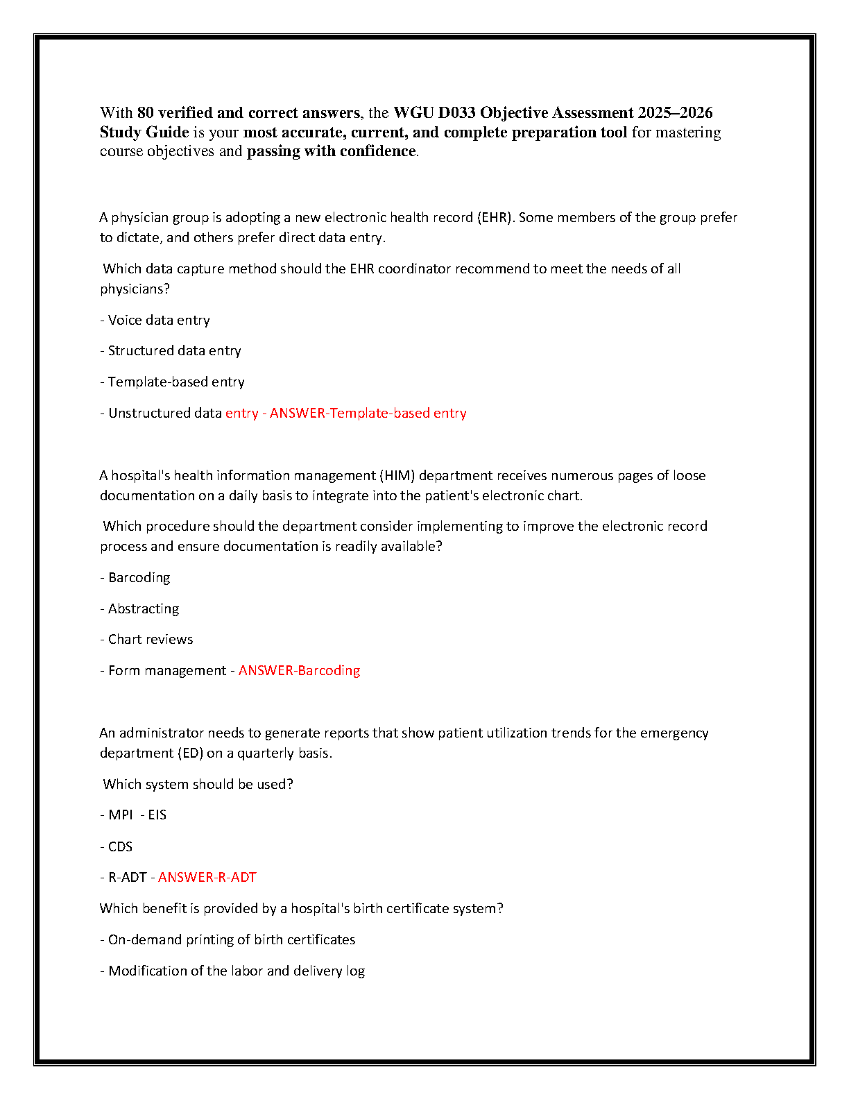WGU D033 Exam Prep Test Bank 2025-2026 with 80 Verified Answers