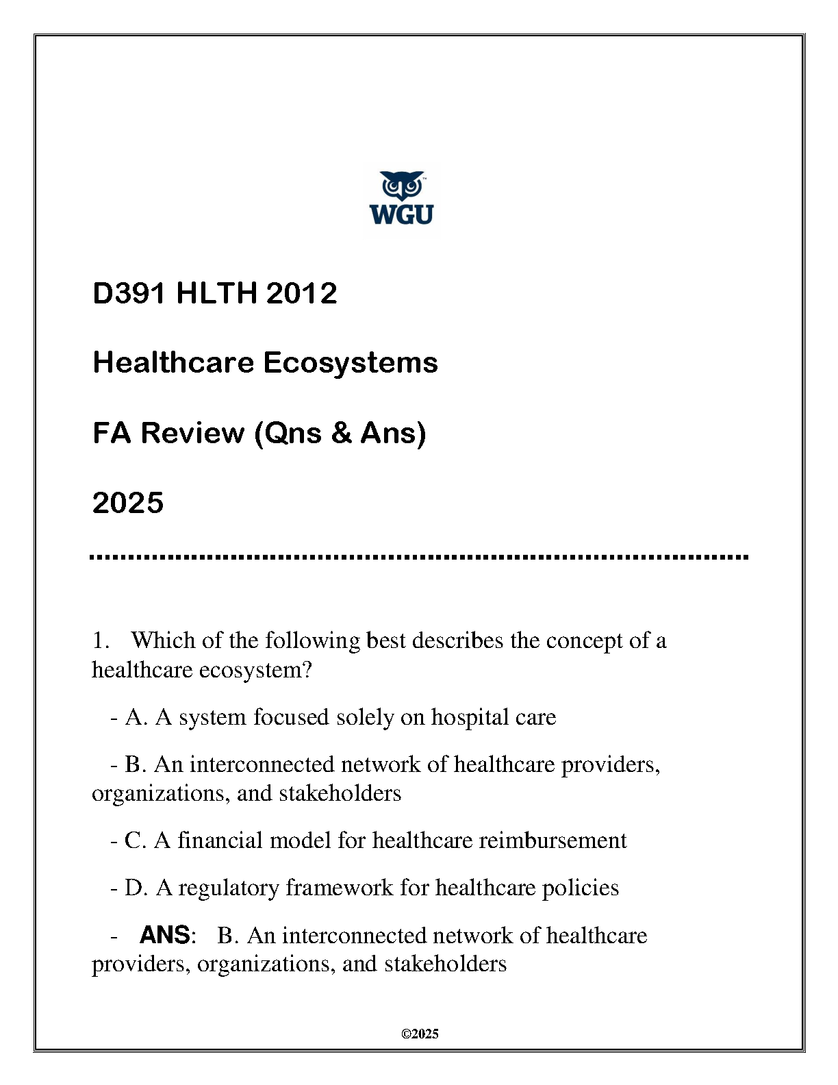 WGU D391 Healthcare Ecosystems FAQ Q&A 2025 IMG-1