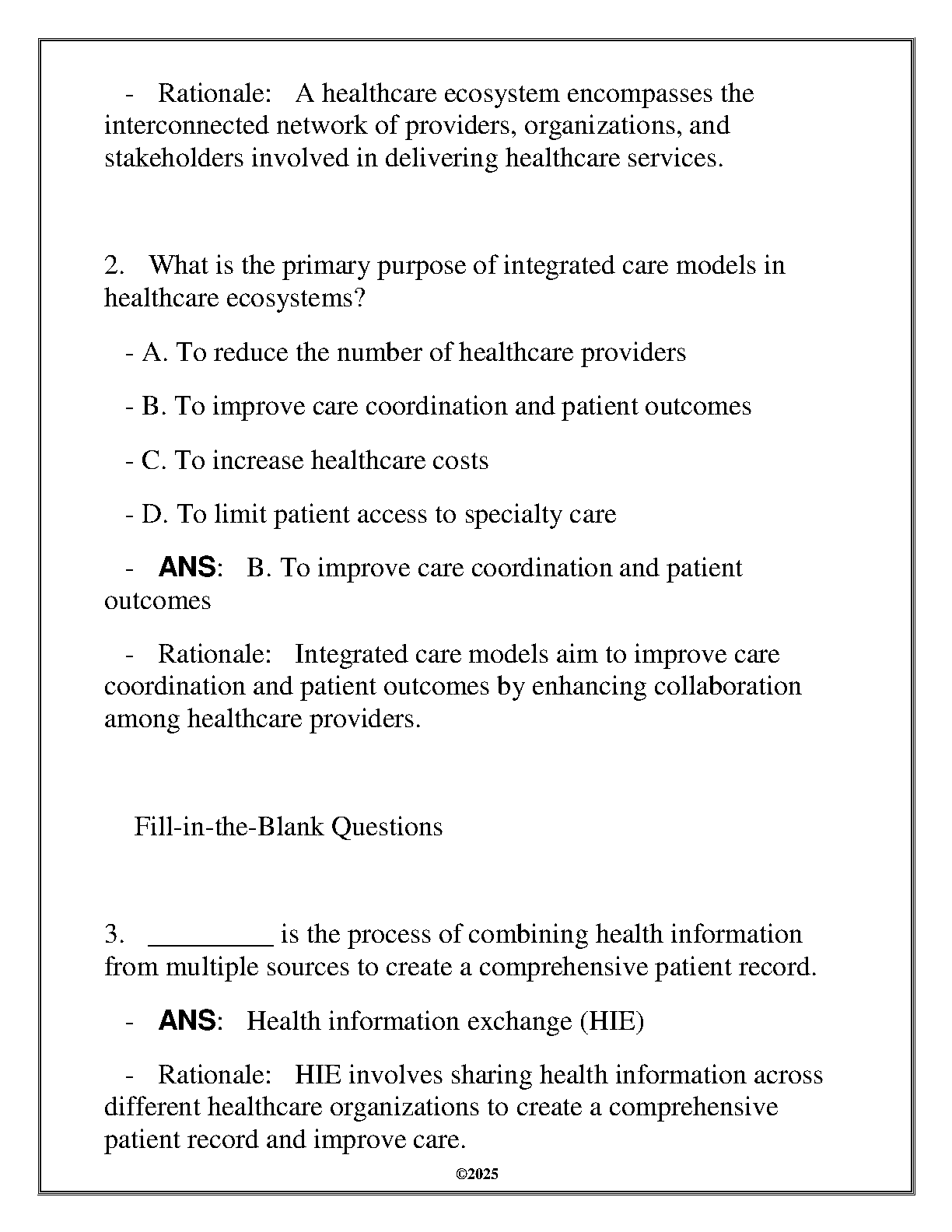 WGU D391 Healthcare Ecosystems FAQ Q&A 2025