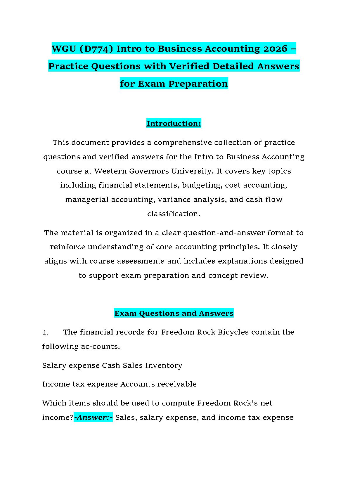 WGU D774 Business Accounting Practice Questions 2026 IMG-1