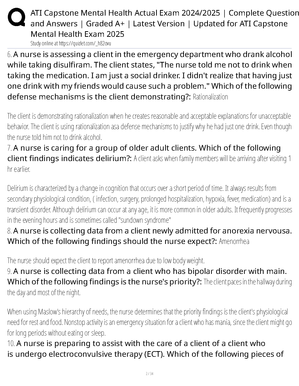 ATI Capstone Mental Health Exam Questions 2026/27