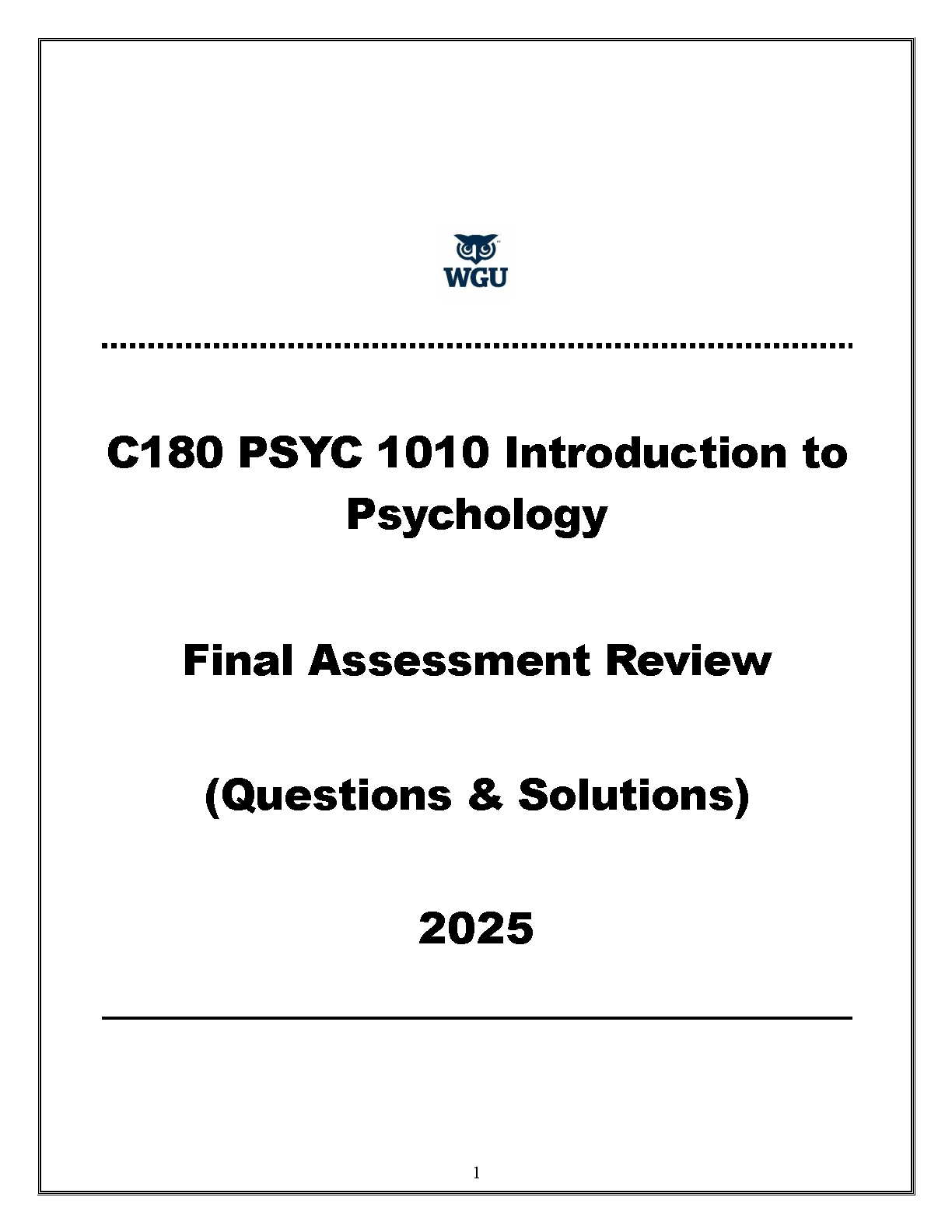 WGU C180 Psych 1010 Final Test Bank 2025 Solutions IMG-1