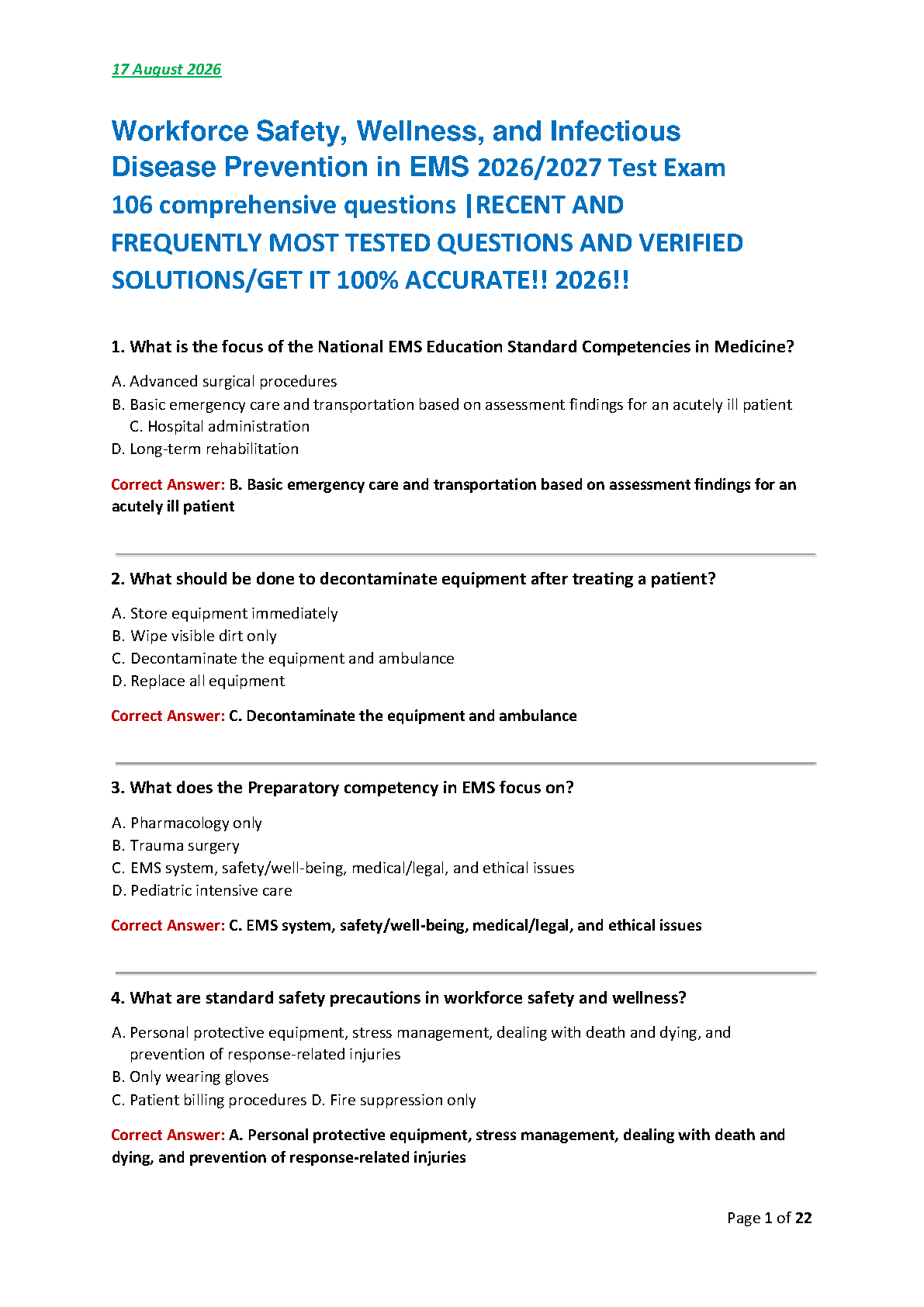 EMS Safety & Infection Control Exam Questions 2026/27 Solutions IMG-1