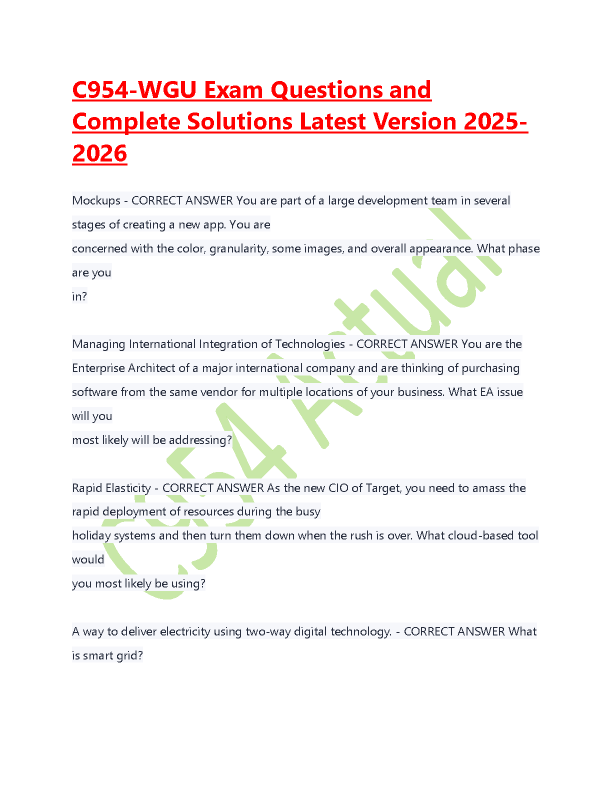 C954 IT Mgmt Exam Questions and Solutions 2025-2026 WGU